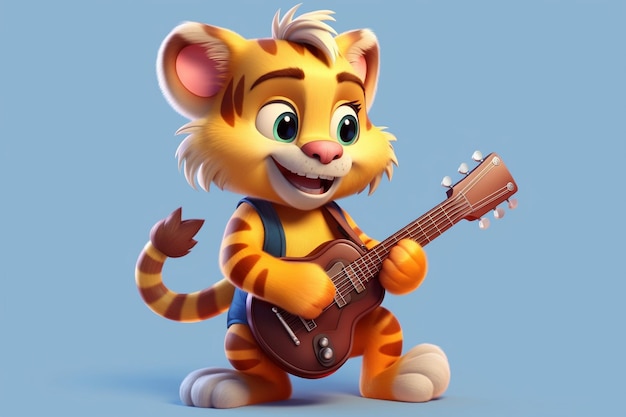 A tiger playing a guitar in a cartoon style.