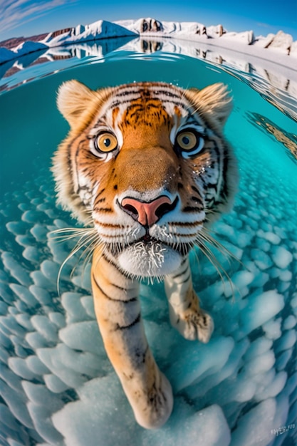 A tiger in a pool of water