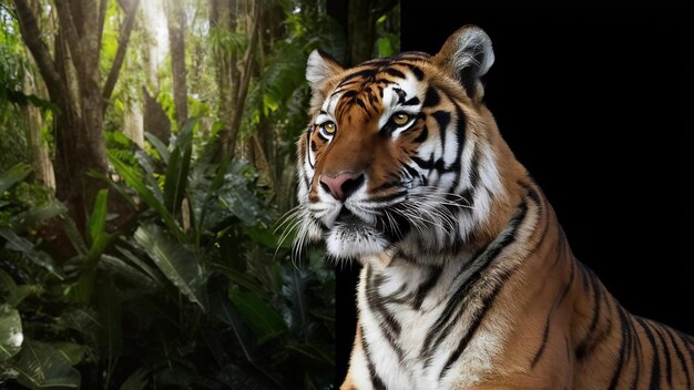 Tiger portrait of a bengal tiger in thailand on black