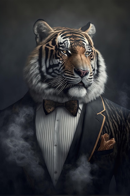 Портрет тигра в элегантном деловом костюме Generative Ai