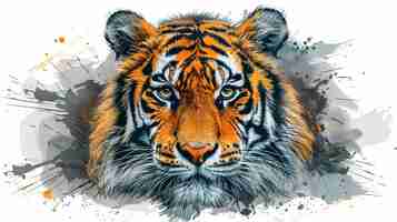 Photo tiger portrait in watercolor style isolated on white background