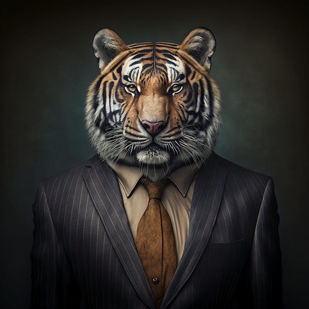 Tiger Portrait wearing a business suit