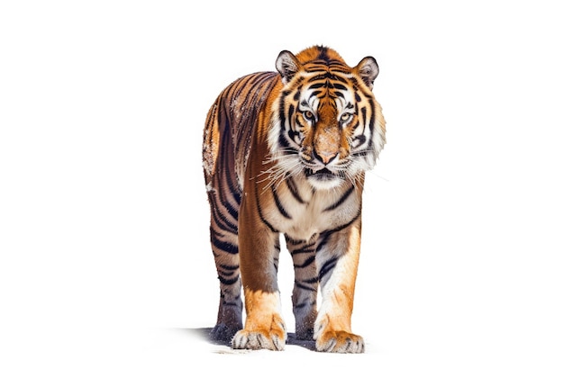 Tiger prowling approaching and looking at the camera isolated created with Generative AI technology