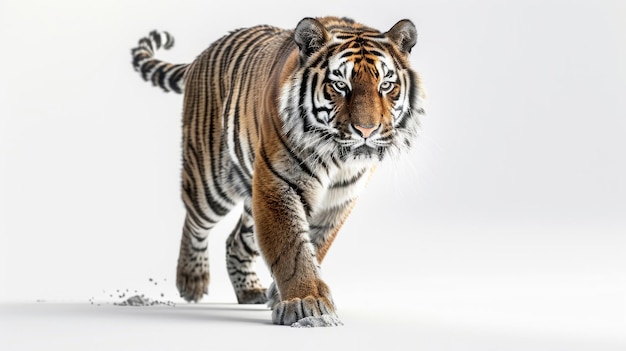 A tiger prowling isolated on a white background