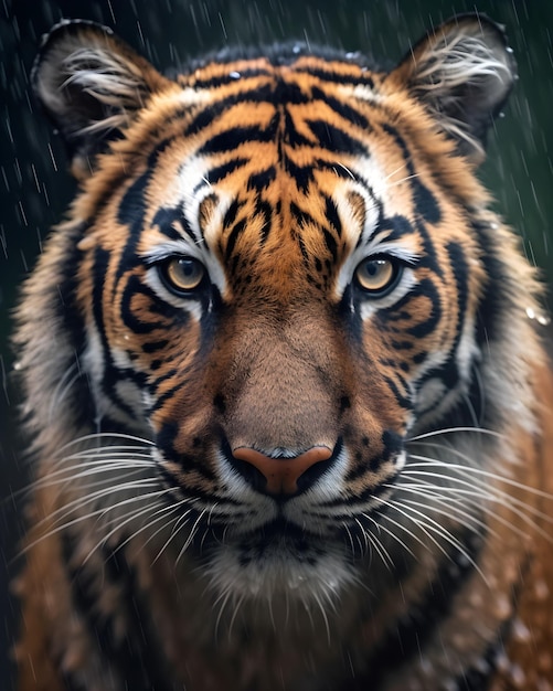 A tiger in the rain