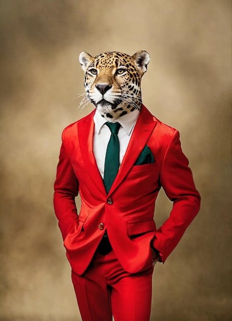 Photo a tiger in a red suit with a green tie and a red suit