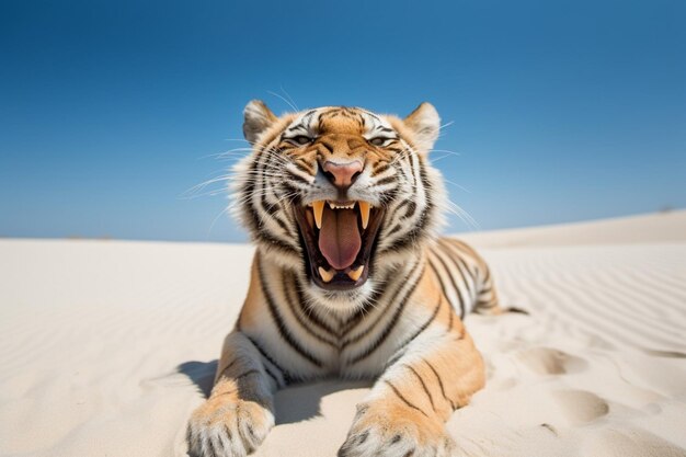 Tiger resting on the beach nature view