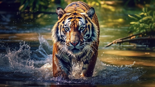 Тигр в реке опасен для животных, генерирующая иллюстрация ai
