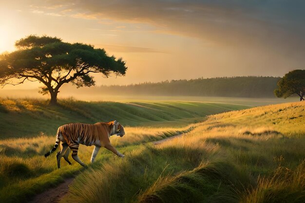 Photo tiger on a rock in the forest