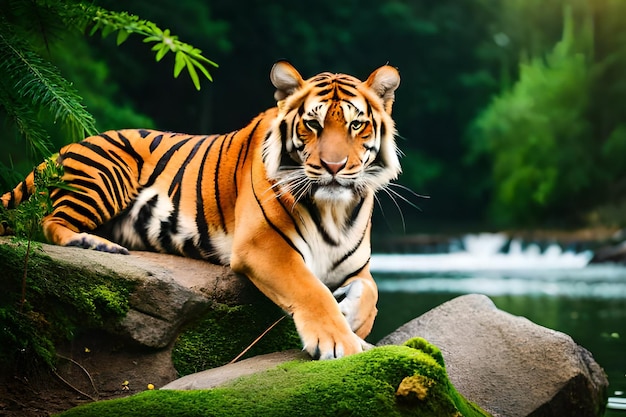 Tiger on a rock in the jungle