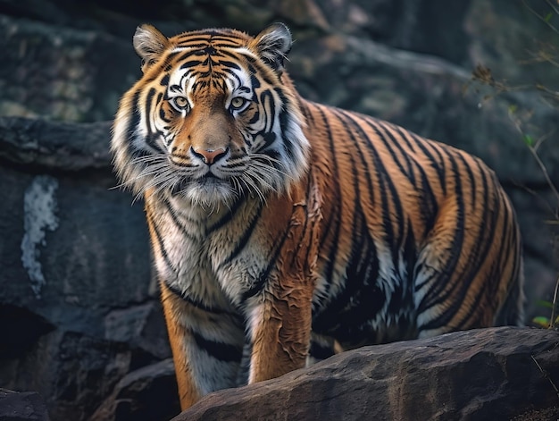 A tiger on a rock in the wild