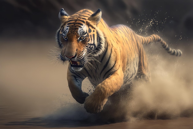 Tiger running aggressive hunting and attacking predator Generative AI