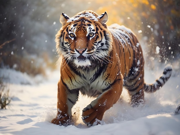 Tiger Running Wild in the Snow