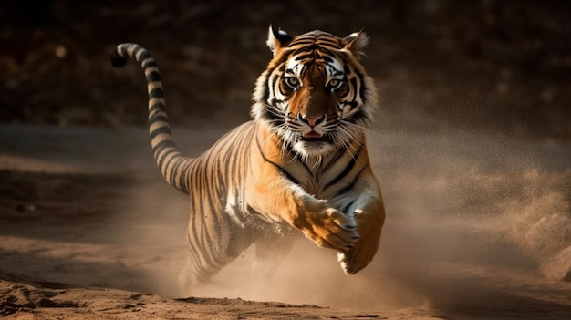 Photo a tiger running in the wild