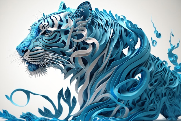 Скульптура тигра, цифровая бумага, искусство квиллинга, цифровая иллюстрация, созданная искусственным интеллектом