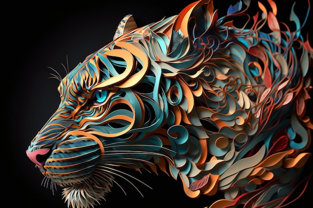 A tiger sculpture digital paper quilling art digital illustration AI generated