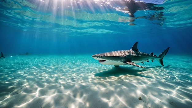 写真 海で泳ぐタイガーサメ