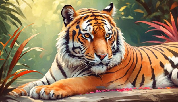 A tiger sit on a white surface