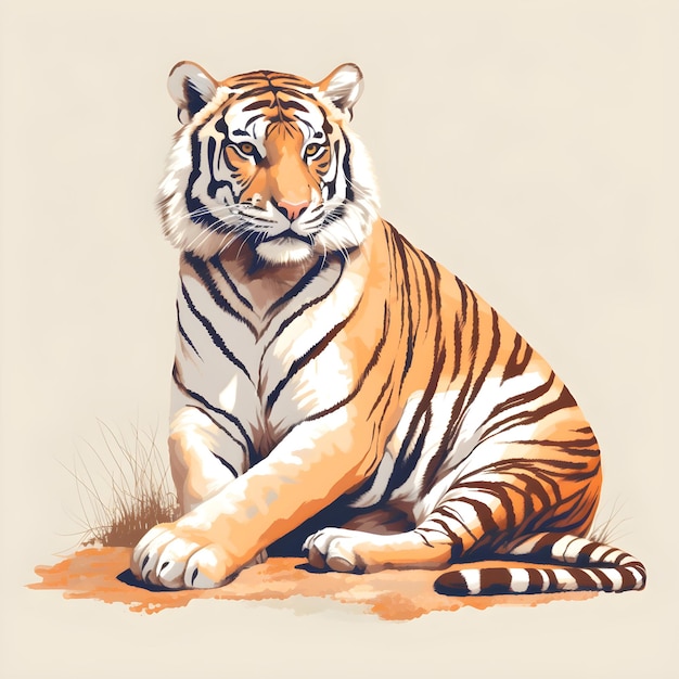 A tiger sitting on the ground