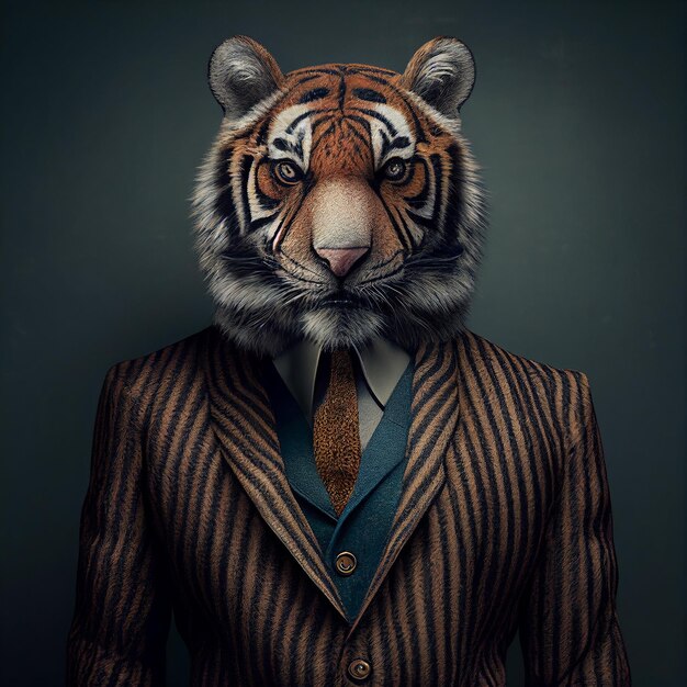 tiger in smart formal suit and shirt dinner wear red office corporate