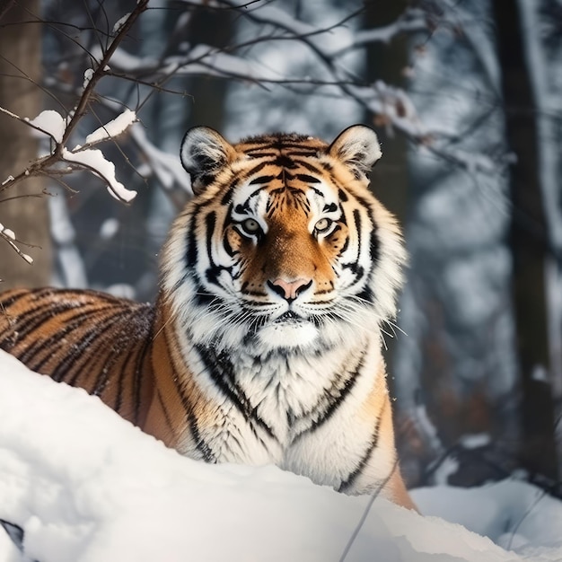 A tiger in the snow