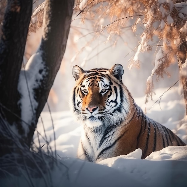 A tiger in the snow