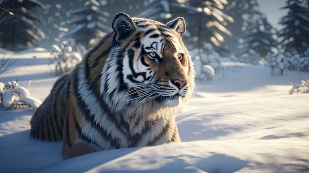 A tiger in the snow