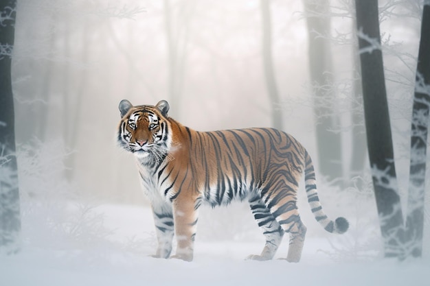 A tiger in the snow