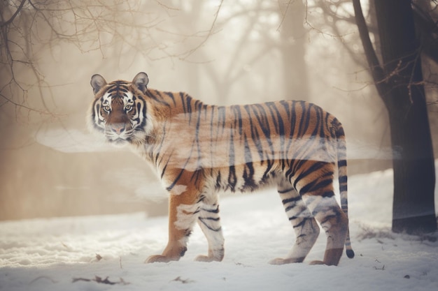 A tiger in the snow