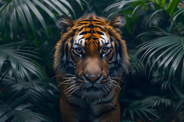 Tiger Standing in Front of Leaves