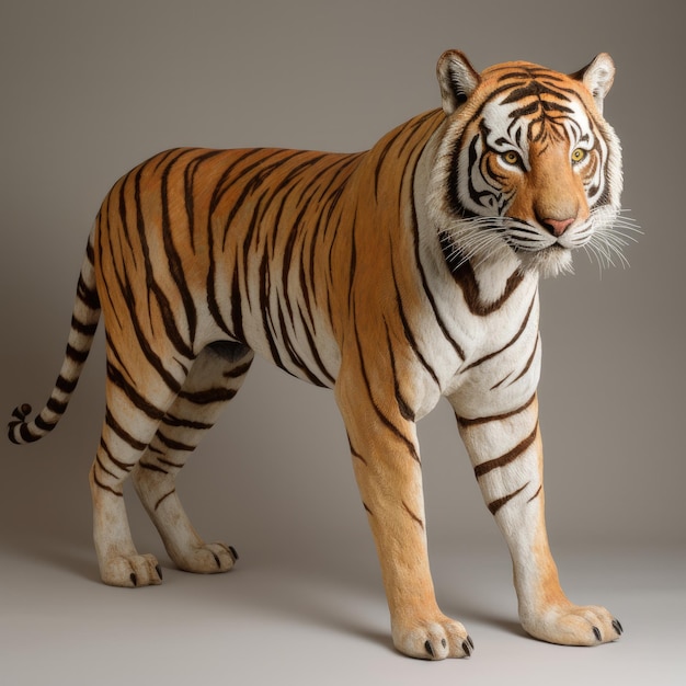 A tiger statue is displayed in a dark room.