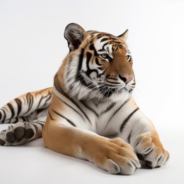 A tiger statue is laying on the ground.