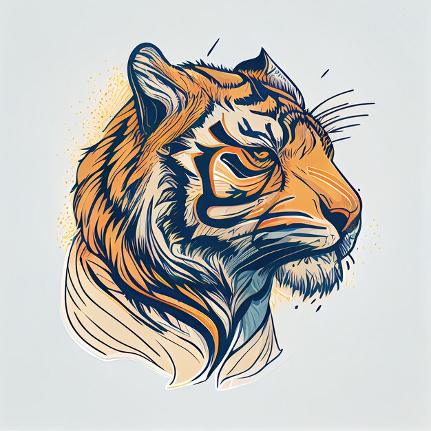 Наклейка с тигром, минимальные линии, цвет, животное, кошачий, Generative AI, AIG15