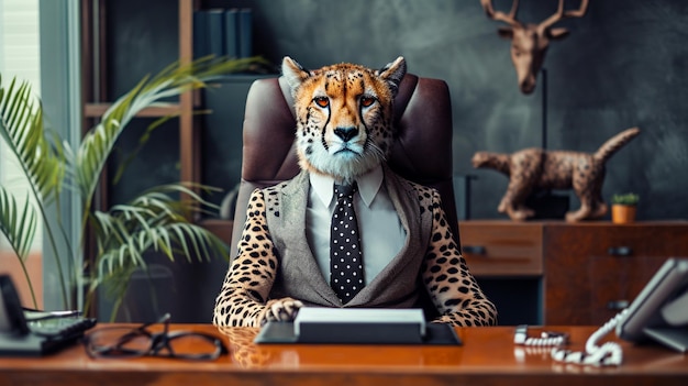 a tiger in a suit in the office concept director with tiger character