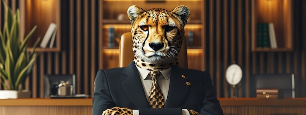 Foto una tigre in abito nell'ufficio concept director con personaggio di tigre