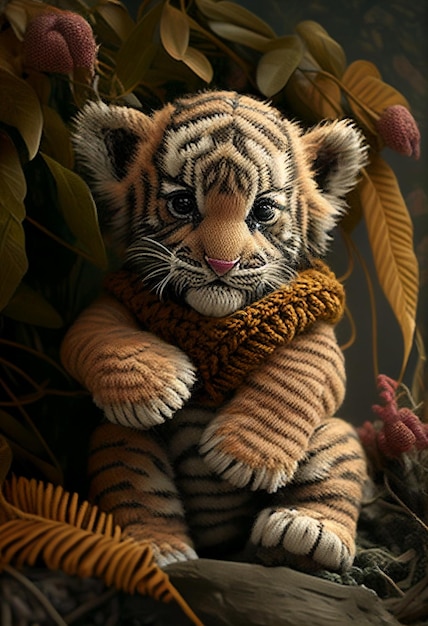 A tiger in a sweater with a sweater