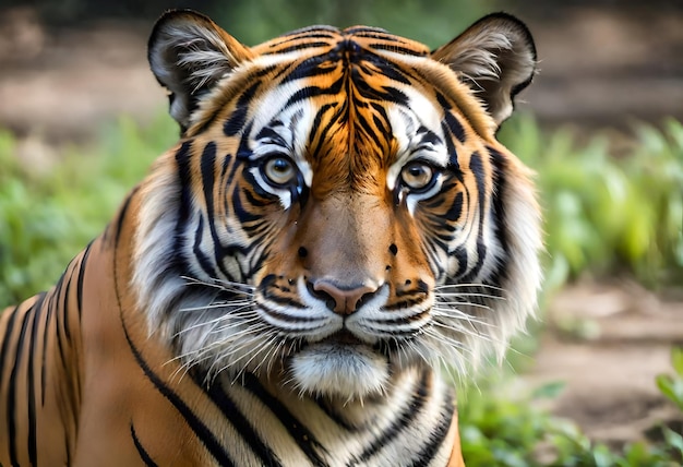 Foto una tigre che è fuori con la tigre sulla faccia