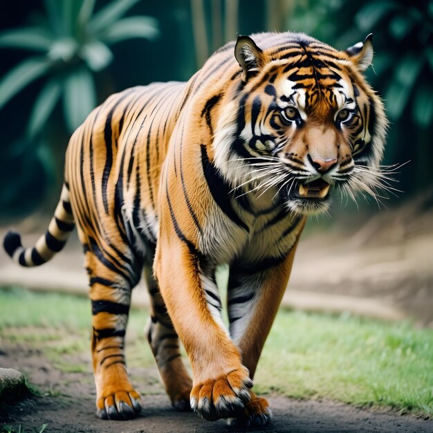 Foto una tigre che cammina su un sentiero