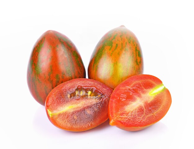 Tiger tomatoes on white background