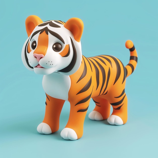 a tiger toy is standing on a blue background3d rendering of cute tiger 3D design of tiger in Year