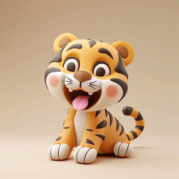 a tiger toy with its mouth open and the word tiger on the front3d rendering of cute tiger 3D desig