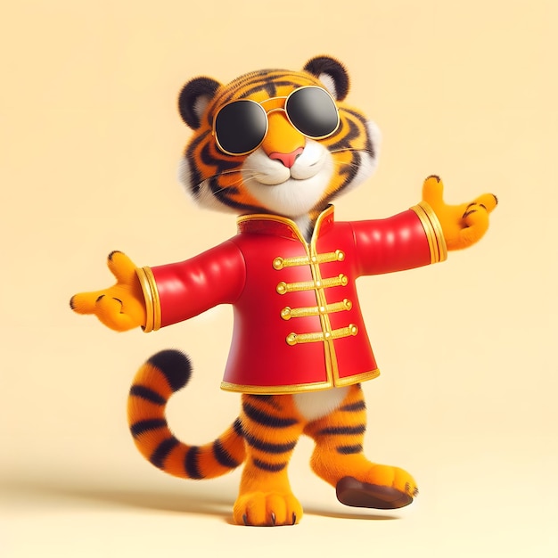 a tiger toy with a red jacket on it