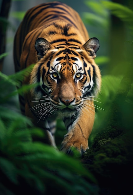 Тигр идет по лесу