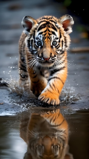 Foto una tigre che cammina nell'acqua