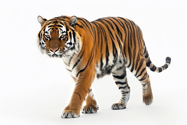 Тигр, идущий на белом фоне
