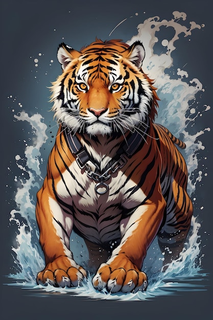 Tiger in the water illustrator