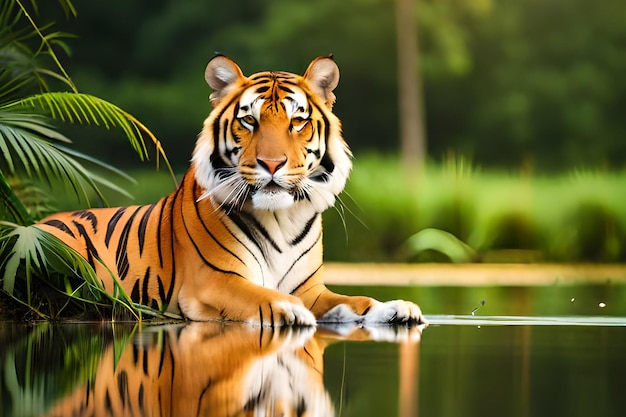 Tiger on the water in india