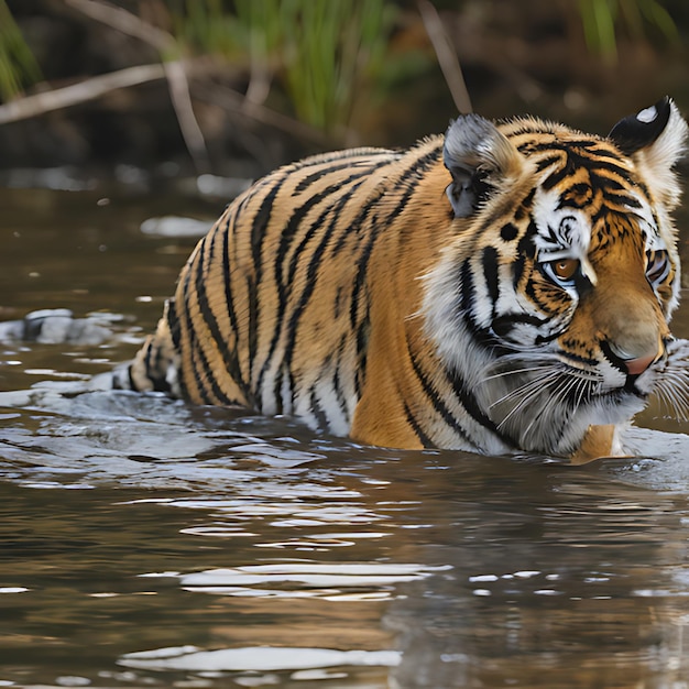 水の中のタイガーと水の中の顔