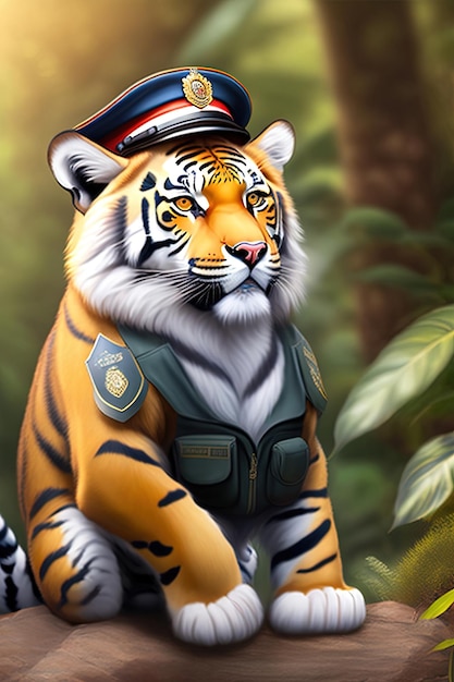 A tiger wearing a cap with the word tiger on it