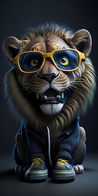 A tiger wearing a jacket and glasses